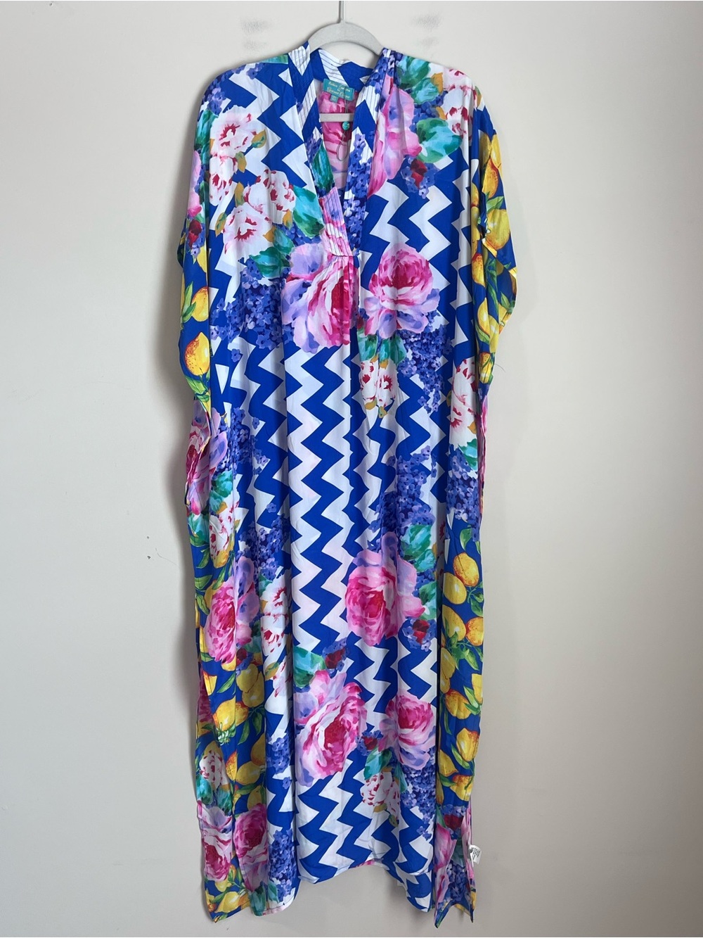 ANTICA SARTORIA Giacoma Cinque Kaftan Lemons Floral Print Dress Beach Coverup OS - Picture 2 of 9
